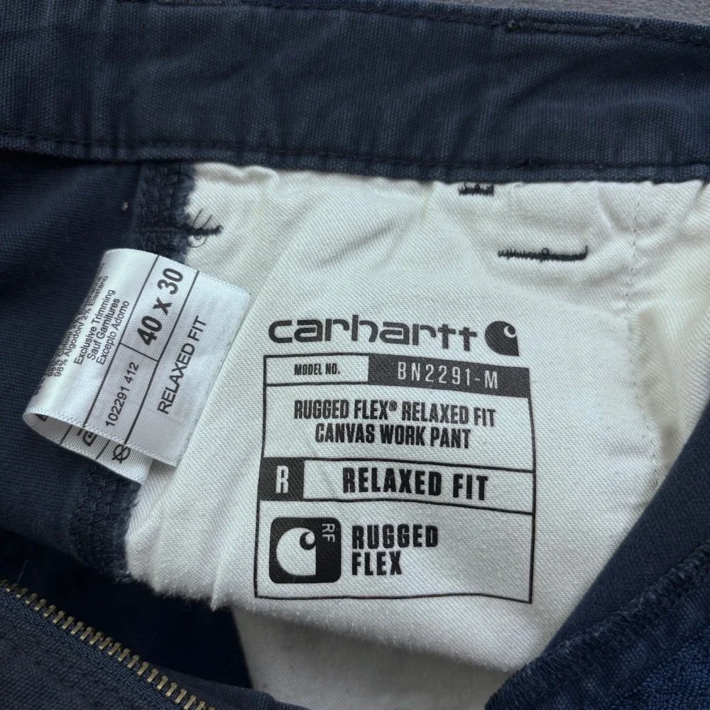 Carhartt Rugged Flex Relaxed Fit Canvas Work Pants Navy Blue 40x30 BN2291-M